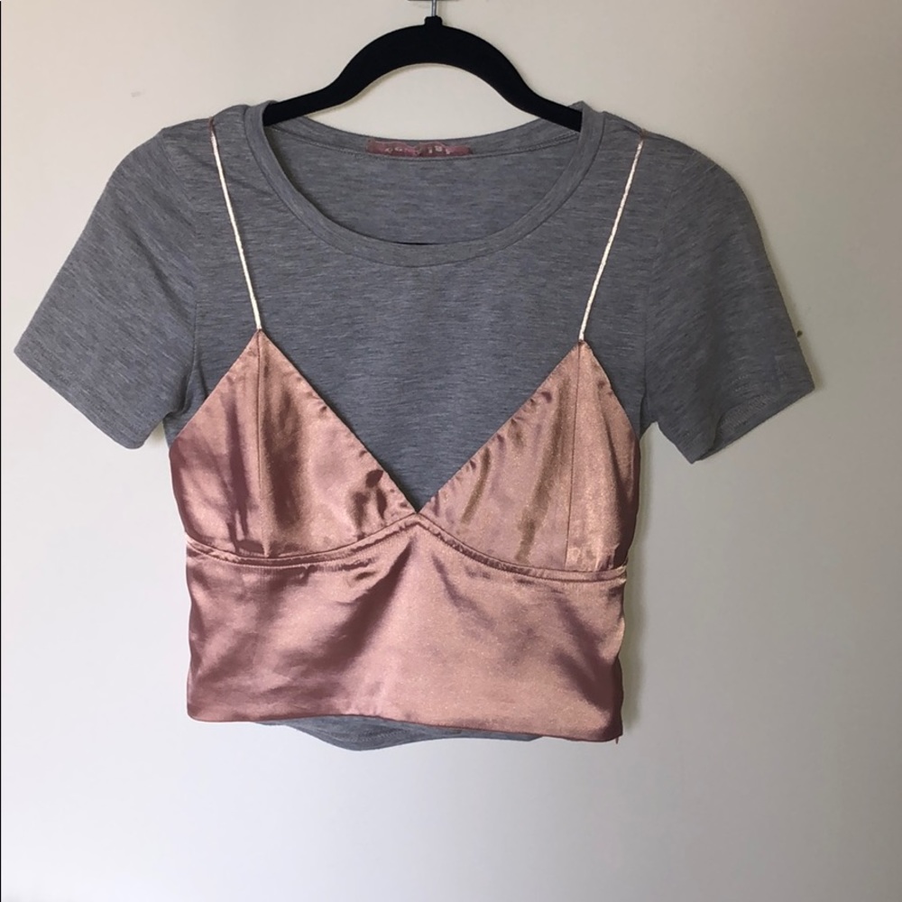 Crop shirt with satin bralette attached.